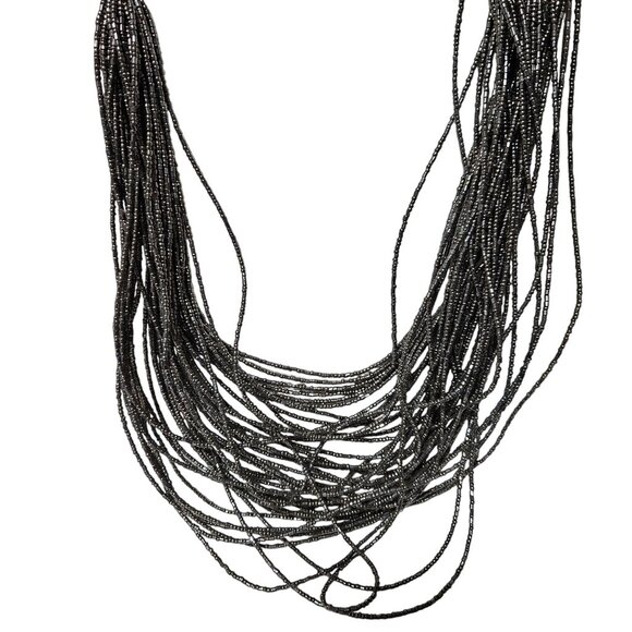 Retro Chunky Multi-Strand Silver Seed Beaded Statement Necklace Fashion Jewelry - Picture 1 of 5
